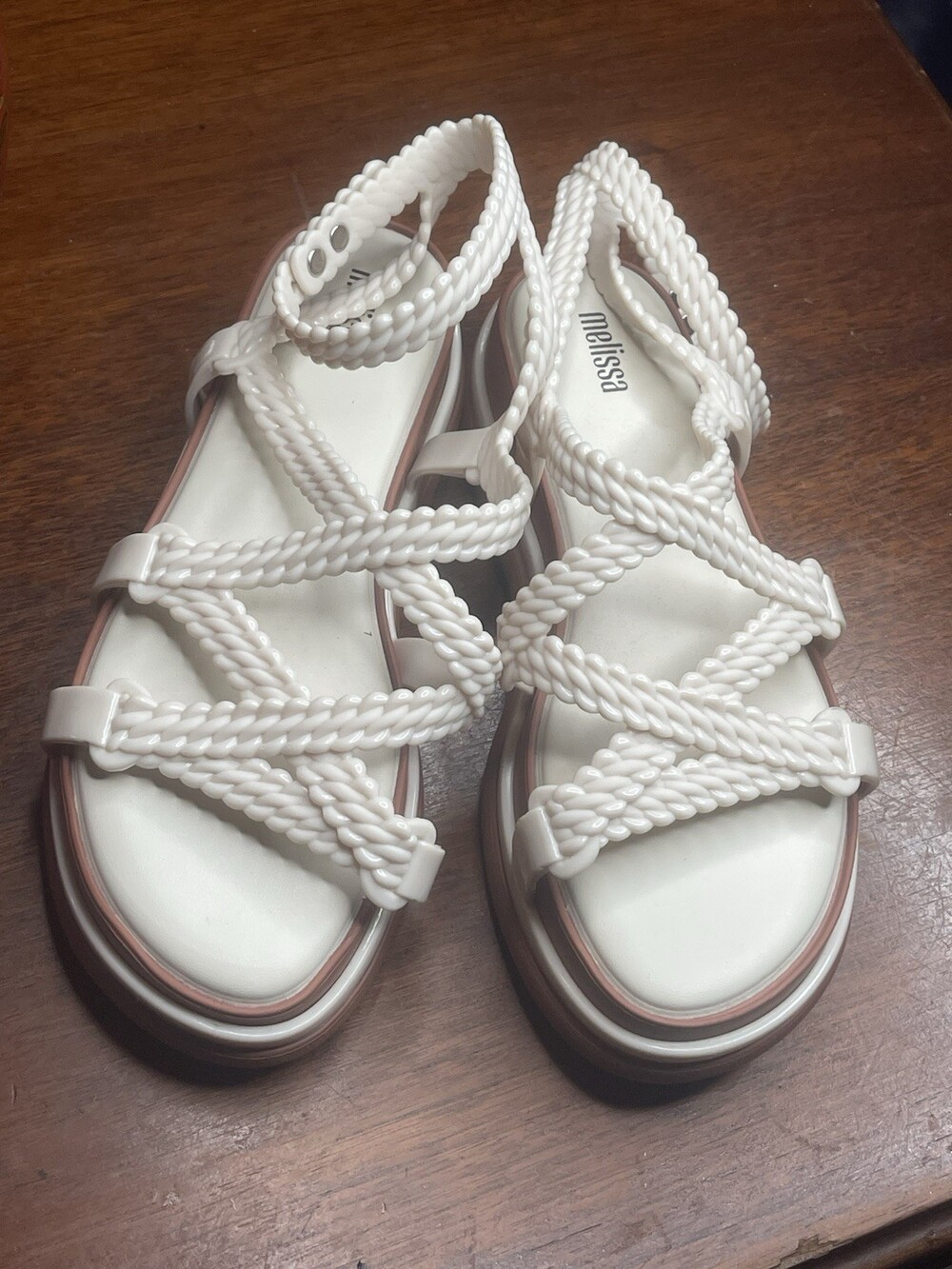 Melissa NEW Anthropologie Buzios Braided Platform Ivory Ankle Strap Strappy Sz 8